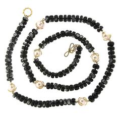Black Mother of Pearl Freshwater Pearl Gold Necklace