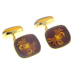 Trianon Amber Gold Cancer Zodiac Sign Cufflinks