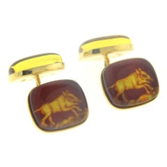 Trianon Amber Gold Animal Motif Wild Hog Cufflinks