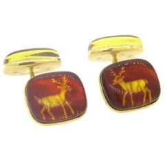 Trianon Amber Gold Animal Motif Deer Cufflinks
