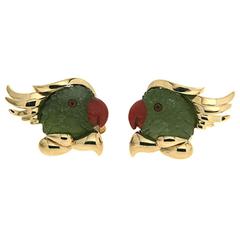 Peridot Coral gold Green Parrot cufflinks