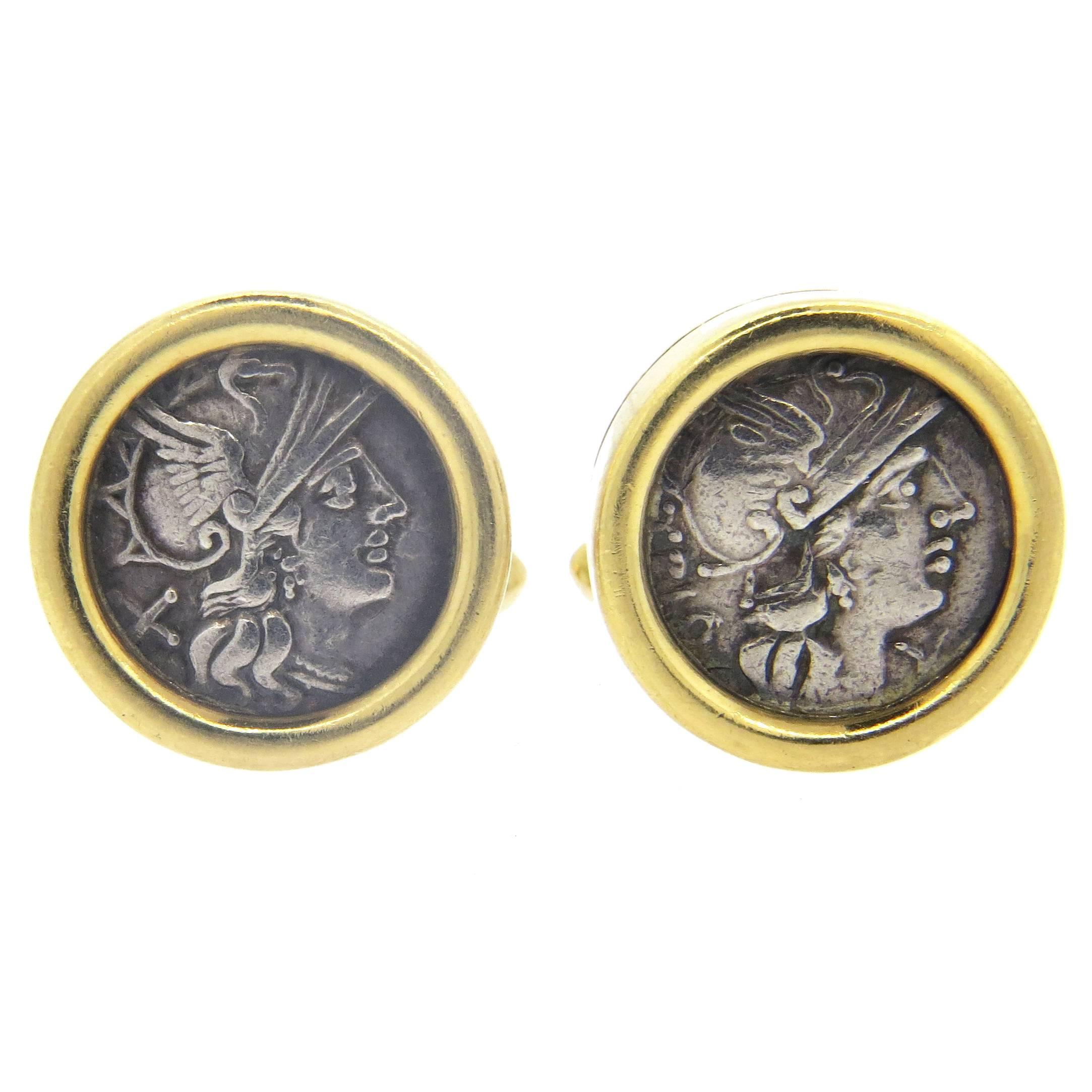 Bulgari Large Monete Ancient Coin Gold Cufflinks