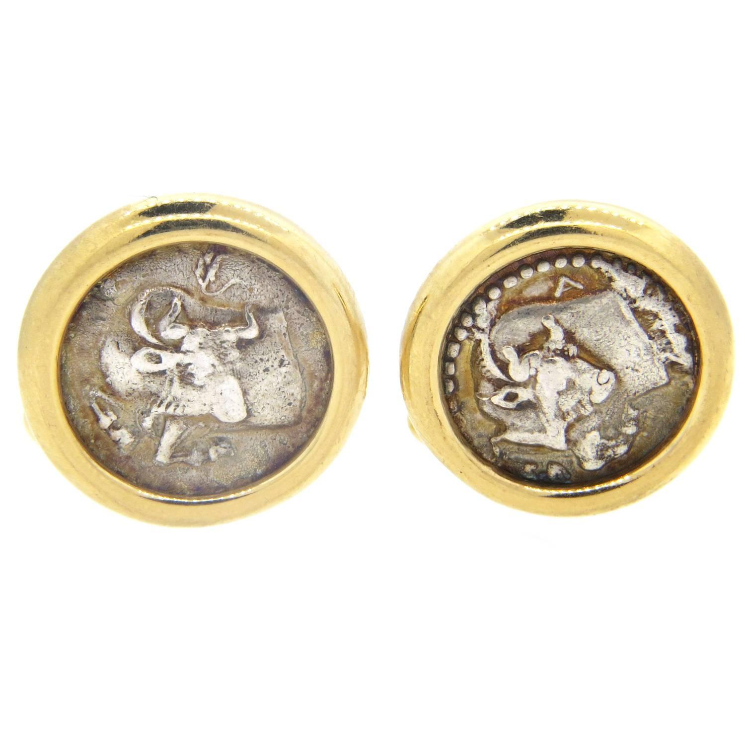 Bulgari Monete Ancient Coin Gold Cufflinks