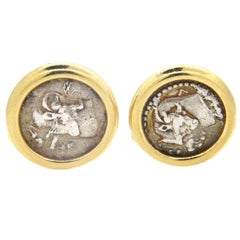 Vintage Bulgari Monete Ancient Coin Gold Cufflinks