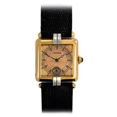 Vintage Cartier Lady's Platinum Rose Gold Square Bezel Wristwatch