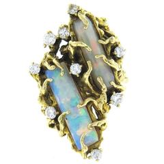 1970s Free Form Opal Diamond Gold Ring