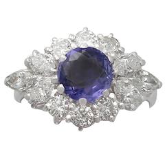 1970s 1.15 Carat Sapphire and 1.65 Carat Diamond, 18k White Gold Cluster Ring