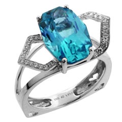 Blue Topaz and Diamond Gold Cocktail Ring Estate Fine Jewelry