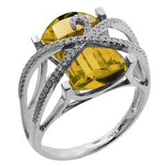 Awesome Citrine and Diamond Gold Cocktail Ring Estate Fine Jewelry