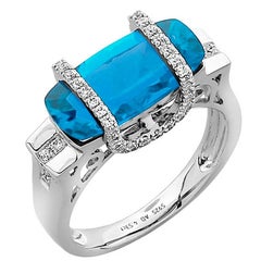 Swiss Blue Topaz Diamond Gold Statement Ring