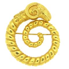 Ilias Lalaounis Large Gold Ram's Head Brooch Pin