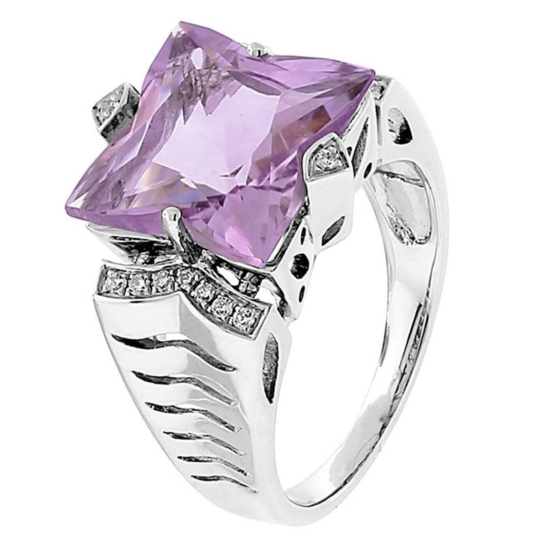 Star Facet Rose de France Amethyst Diamond Gold Ring Estate Fine Jewelry For Sale