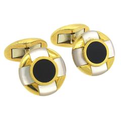 Tiffany & Co Mother of Pearl Onyx Gold Cufflinks