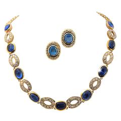 Sapphire Diamond Gold Necklace and Earring Set
