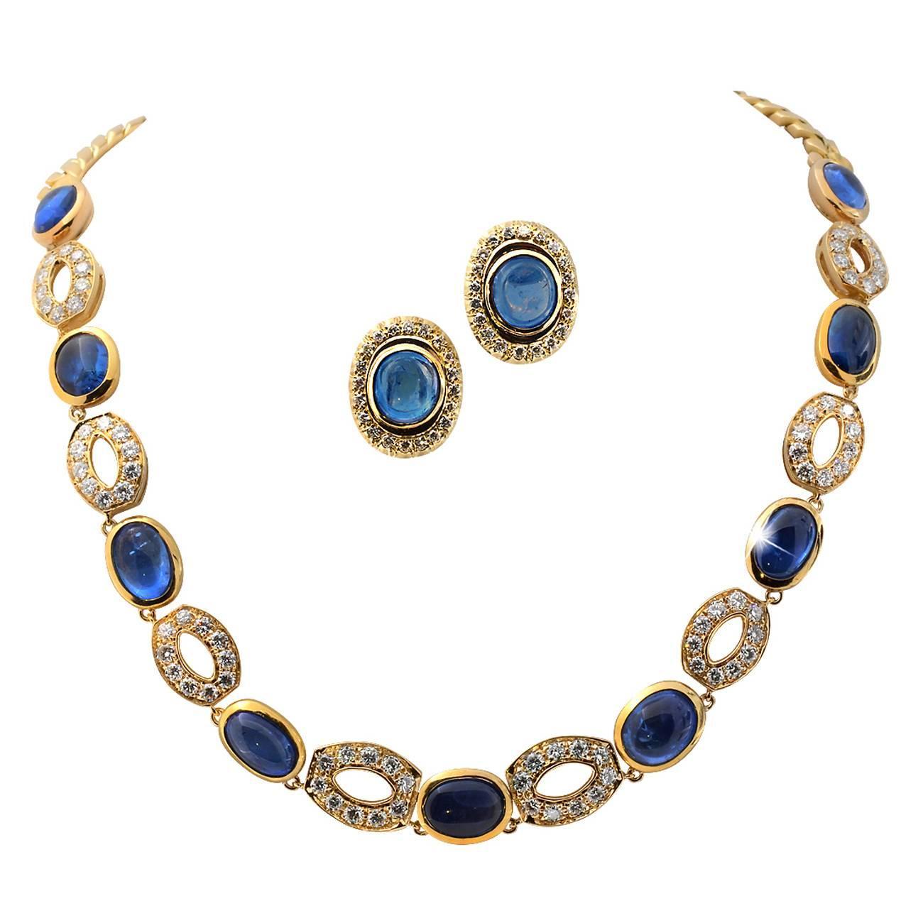 Sapphire Diamond Gold Necklace and Earring Set at 1stdibs