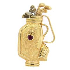 Gold Garnet Golf Bag Brooch Pin