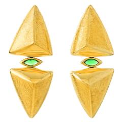 Modernist Tourmaline Gold Dangle Earrings