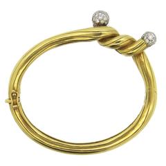Angela Cummings Diamond Gold Platinum Twist Bangle Bracelet