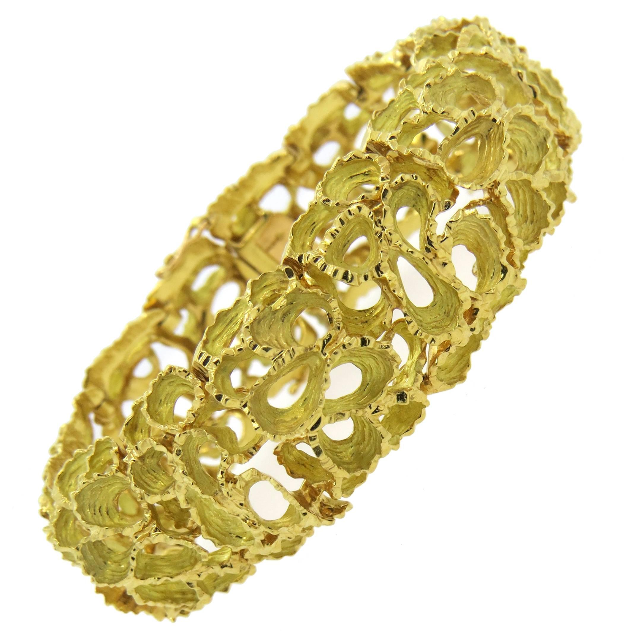 French 1960s Free Form Textured Gold Bracelet
