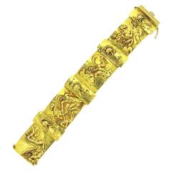 Unusual Massive Italian Roman Mythology Wide Gold Bracelet