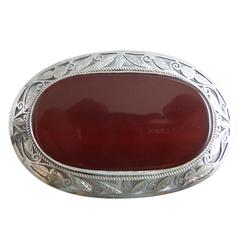 Large Victorian Mounted Scottish Agate Sterling Silver Brooch