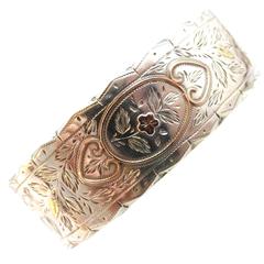 Antique Victorian Sterling Silver and Rose Gold Bangle Bracelet