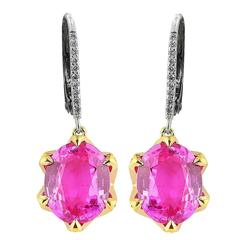 8.02 Carat Pink Sapphire Diamond Gold Platinum Drop Earrings 10