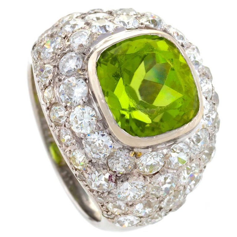 René Boivin Paris 1930s Art Deco Peridot Diamond Gold Ring For Sale