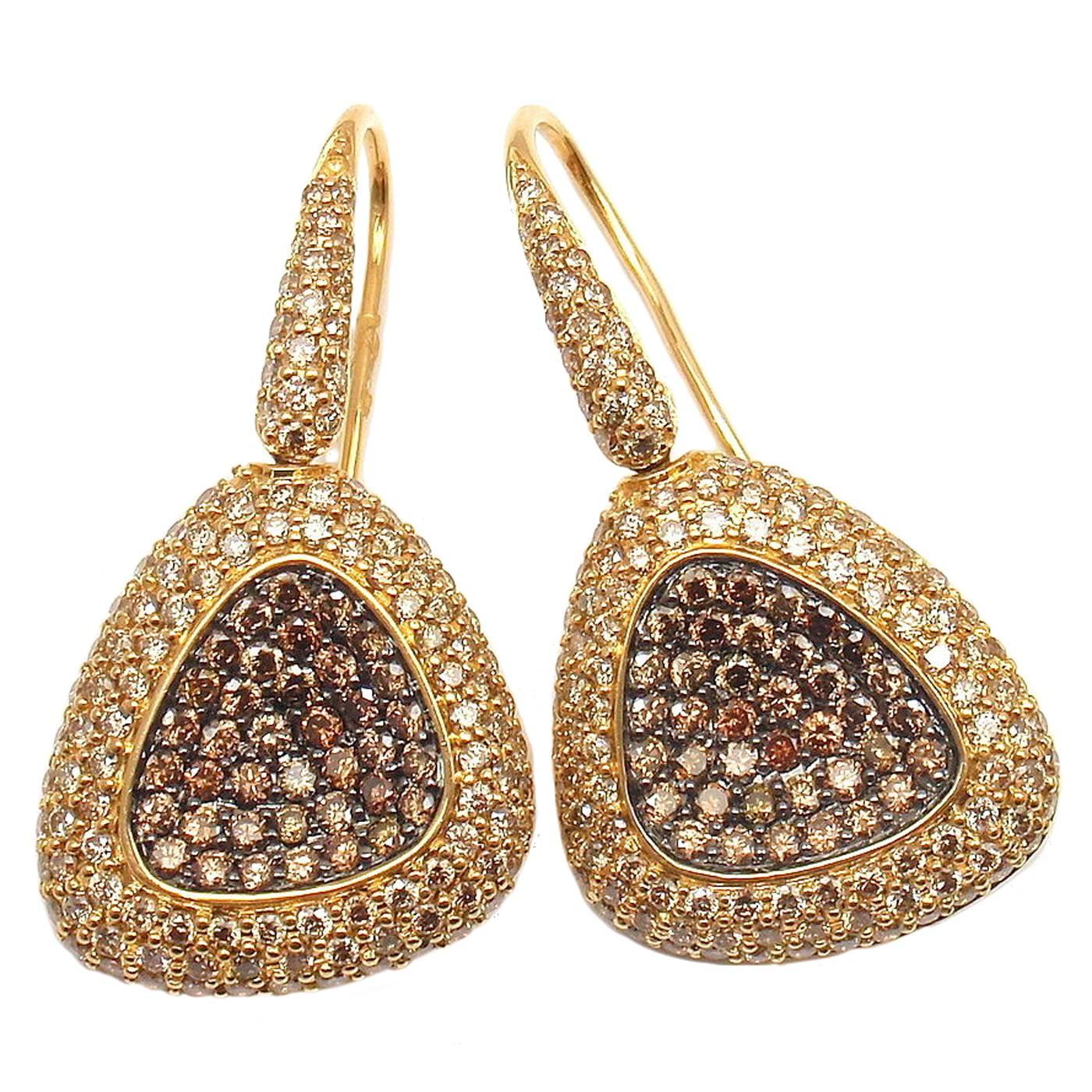 Roberto Coin Capri Plus Cognac Diamond Pave Gold Drop Earrings