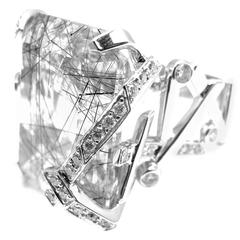 Chanel Large Rutilated Quartz Diamond Gold Cocktail Ring 7