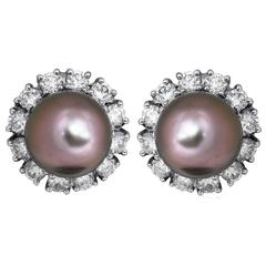 Tahitian Pearl Diamond Gold Cluster Earrings 9