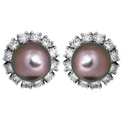 Tahitian Pearl Diamond Gold Cluster Earrings