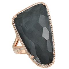 Hematite White Topaz Diamond Gold Ring