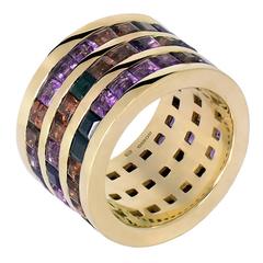 Garnet Amethyst Black Sapphire Gold Band Ring 10