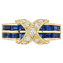 Tiffany & Co. Sapphire Diamond Gold X Band Ring