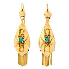 Antique Austro-Hungarian Turquoise Gold Dangle Earrings