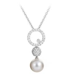 Vintage Mikimoto Custom-Made Pearl Diamond Gold Pendant Necklace