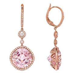 Boucles d'oreilles pendantes en or avec tourmaline rose et diamant