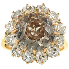 4.00ct Old European cut Fancy Yellowish Brown Antique Diamond Cluster Ring,