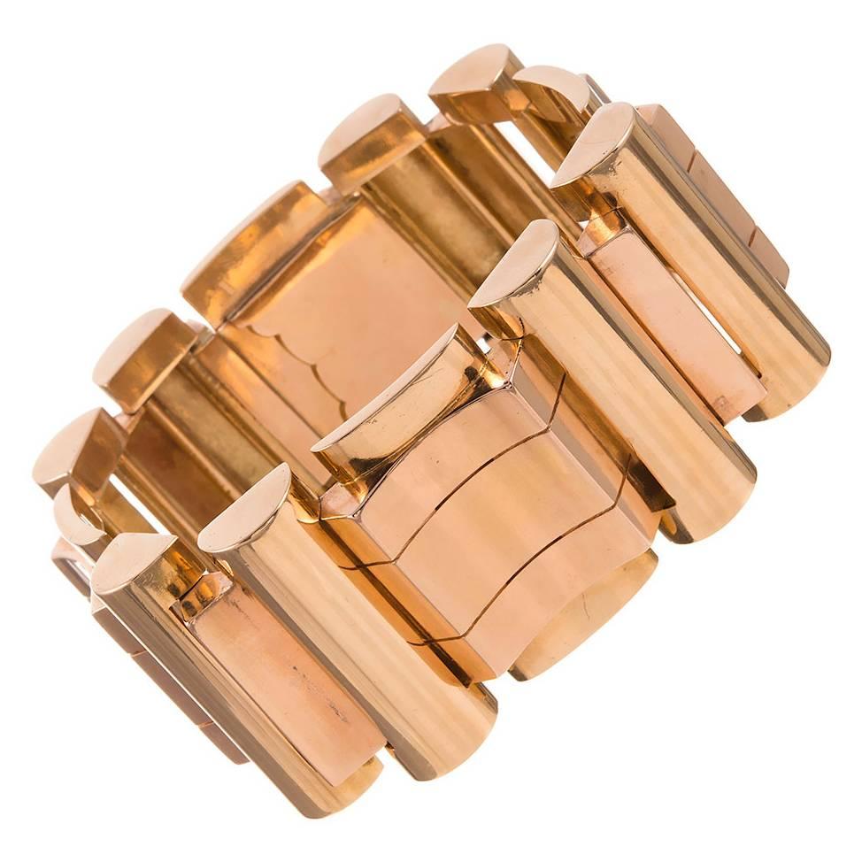 Retro French Heavy Wide Gold Bracelet