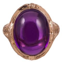 1920s Cabochon Amethyst Gold Filigree Ring