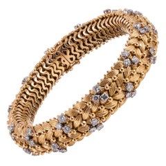 Goldgewebtes Armband aus den 1960er Jahren mit Diamanten