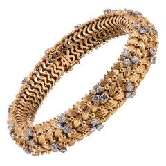 1960s Diamond Gold Woven Bracelet 2