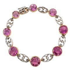 Edwardian Pink Tourmaline Rose-Cut Diamond Gold Platinum Bracelet 3