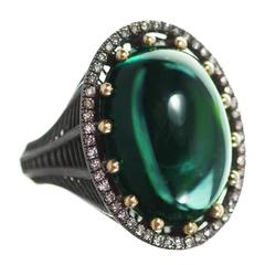 Roule & Co Green Tourmaline Champagne Diamond Cocktail Ring