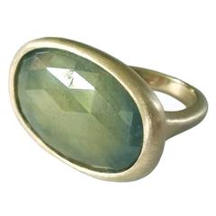 Dalben One of a Kind Green Faceted Sapphire Satin Gold Ring 6