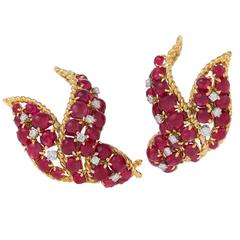 David Webb 1960's Ruby, Diamond and Gold Earrings 2