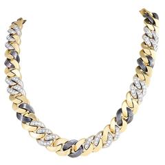 Bulgari 1980's Diamond Gold and Gun Metal Necklace