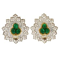 Buccellati Emerald Diamond Gold "Tulle" Earclips