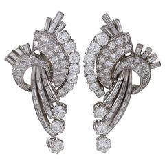 French Mid-20th Century Diamond and Platinum Earrings 4